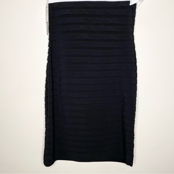 Adrianna Papell Sheath Dress Cowl Neck Drapey Shoulder New Black White Size 6 - Picture 4 of 11